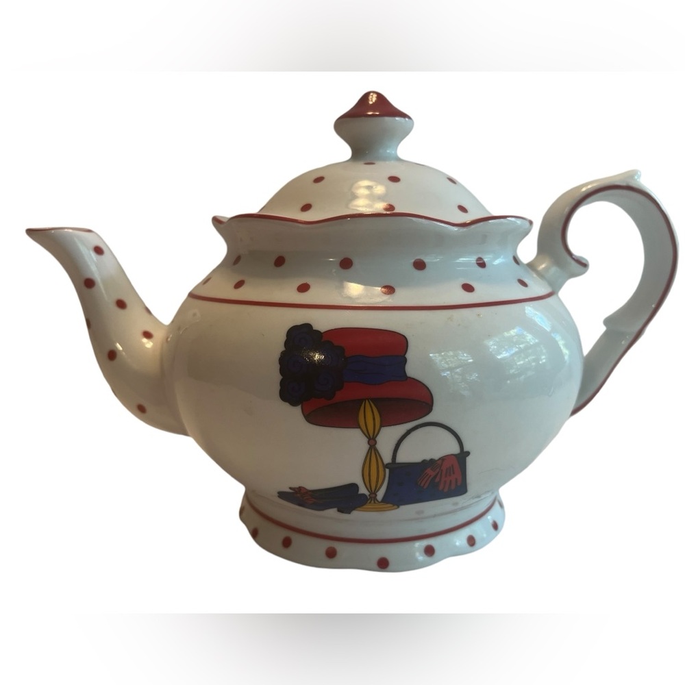 A Special Place Red Hat Society White Porcelain Tea Pot.